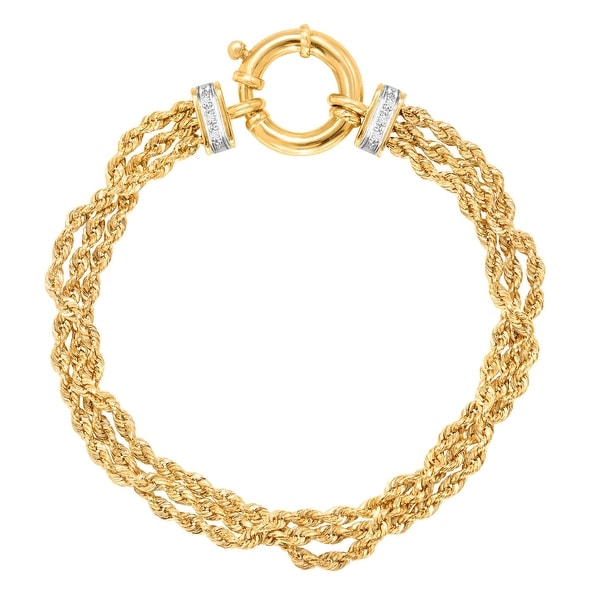 Just Gold Three-Row Rope Chain Bracelet with Diamond Accents in 14K Gold