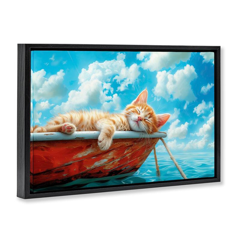 Stupell Sleeping Cat on Boat Framed Floater Canvas Wall Art Design By Parable Visions