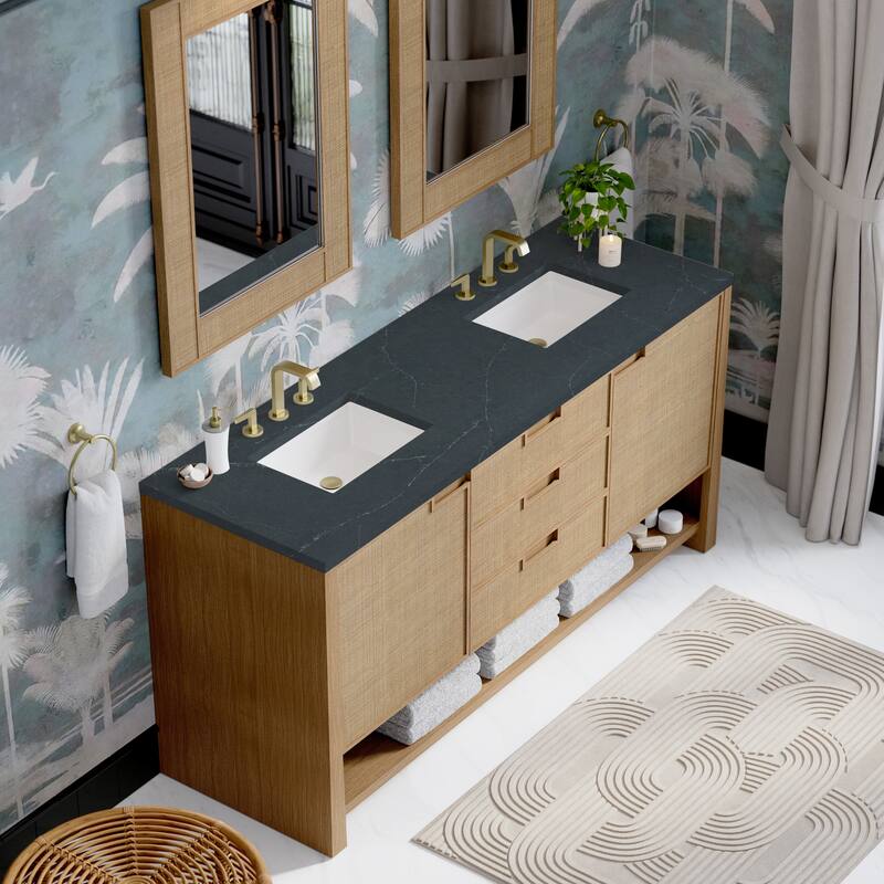 Solene 72" Double Vanity, Seaside Oak - 72 - Charcoal Soapstone