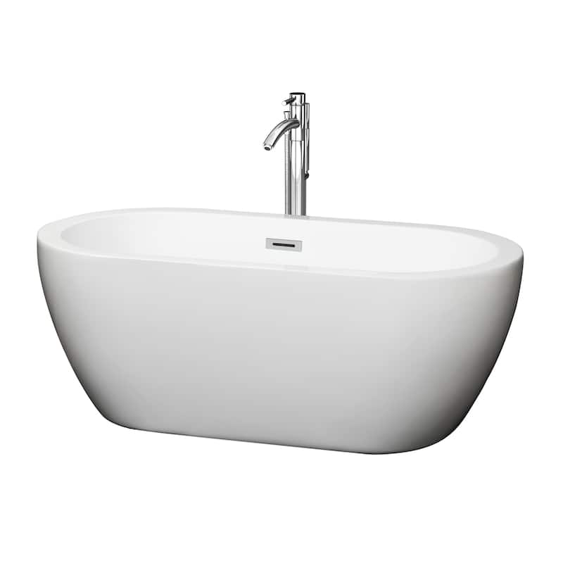 Wyndham Collection Soho 60-inch White Freestanding Soaking Bathtub - White, Polished Chrome Trim & Faucet