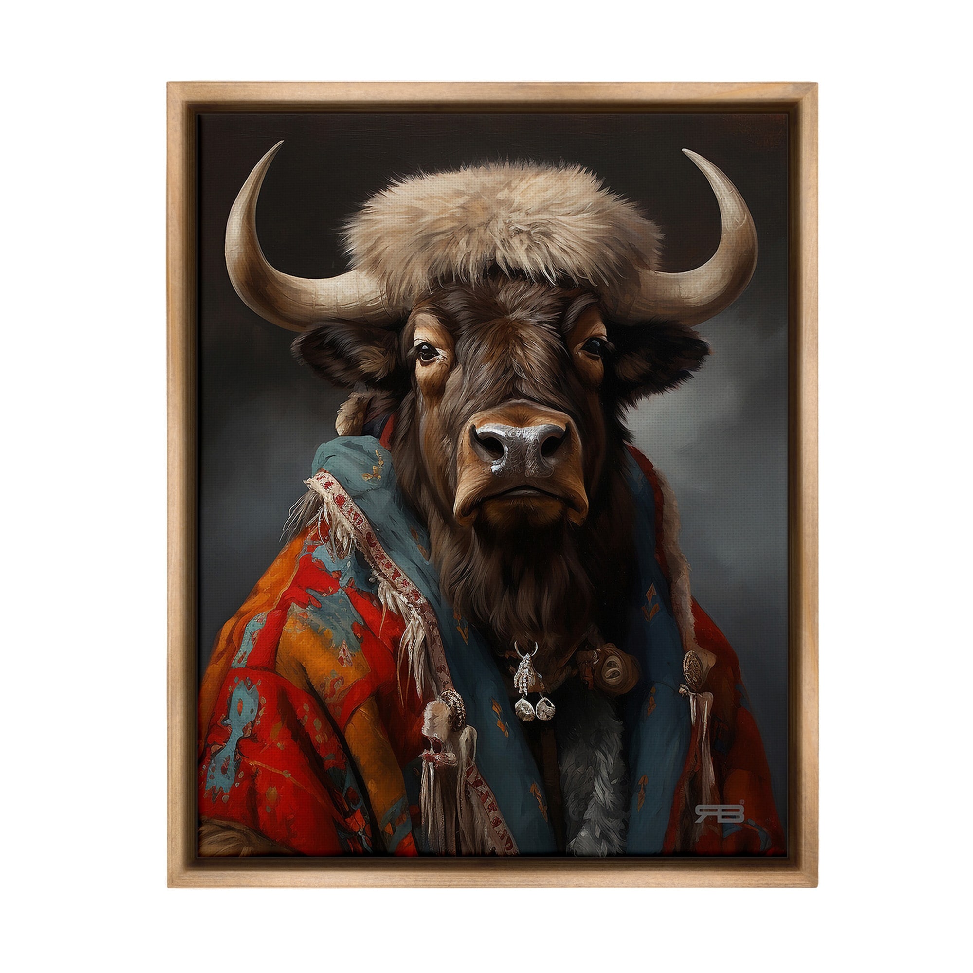 Stupell Cattle with Traditional Clothing Framed Floater Canvas Wall Art Design By RB