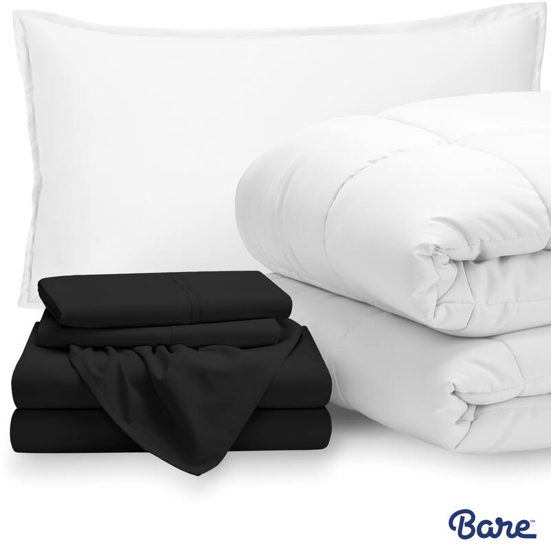 Bare Home Bed-in-a-Bag Down Alternative Comforter & Sheet Set - White/Black - Twin XL