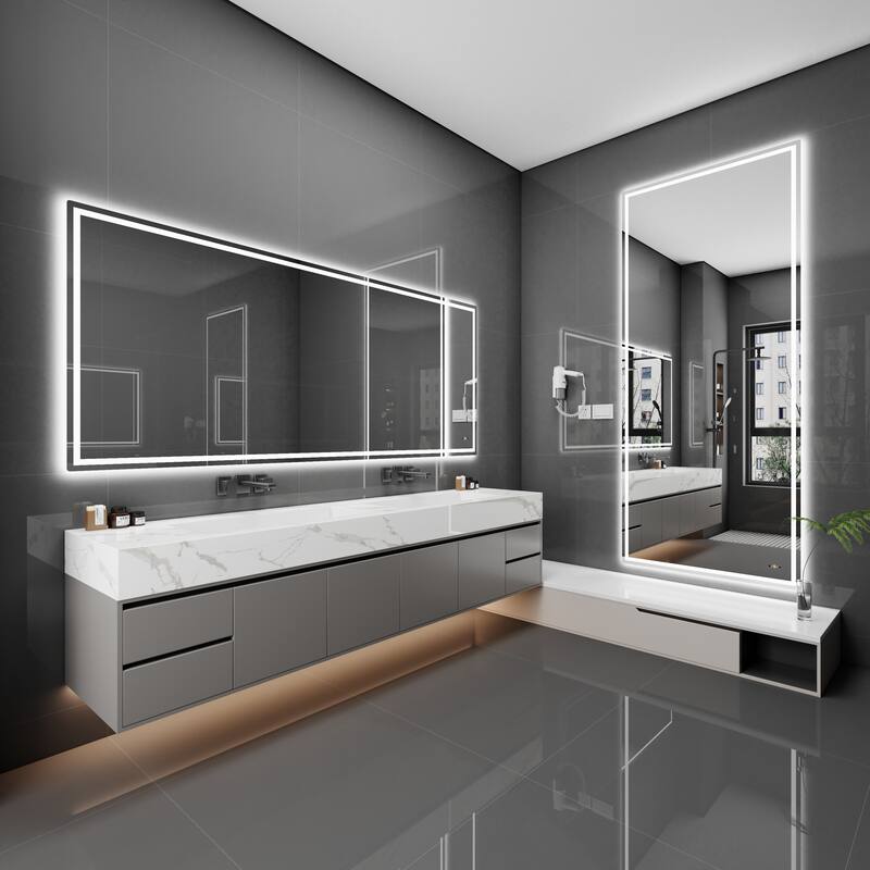 CB HOME Gesture Control Smart LED Mirror Bathroom, Lighted Wall Mounted Mirror, Dimmable, Frameless,Three Color,Front&BackLit