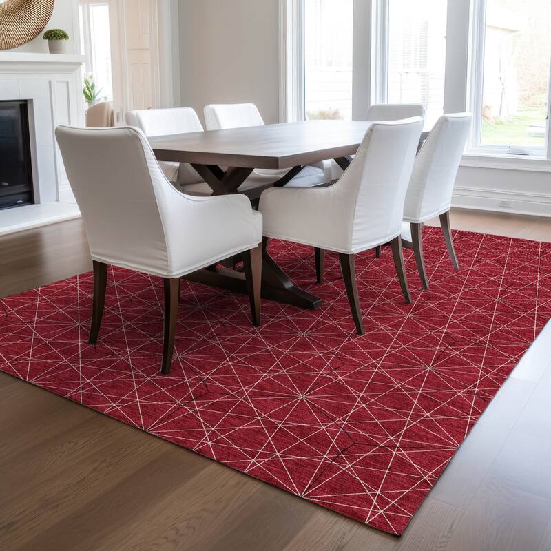 Machine Washable Indoor/ Outdoor Mosaic Geo Chantille Rug