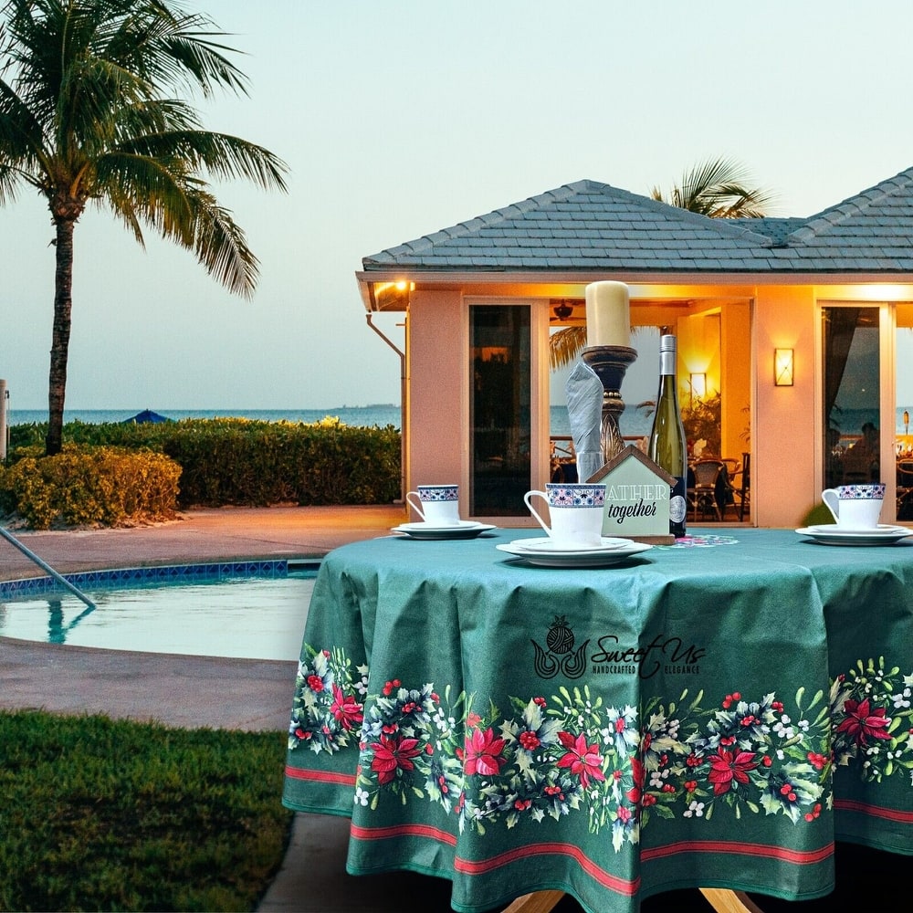 Christmas Acrylic Coated Wipeable Spill Resistant French Tablecloth