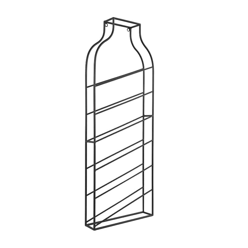 Metal Minimalistic Bottle Shaped 6 Bottle Wall Wine Rack with Open Style Frame - Black - Roche River Decor - 4"W x 13"L x 35"H