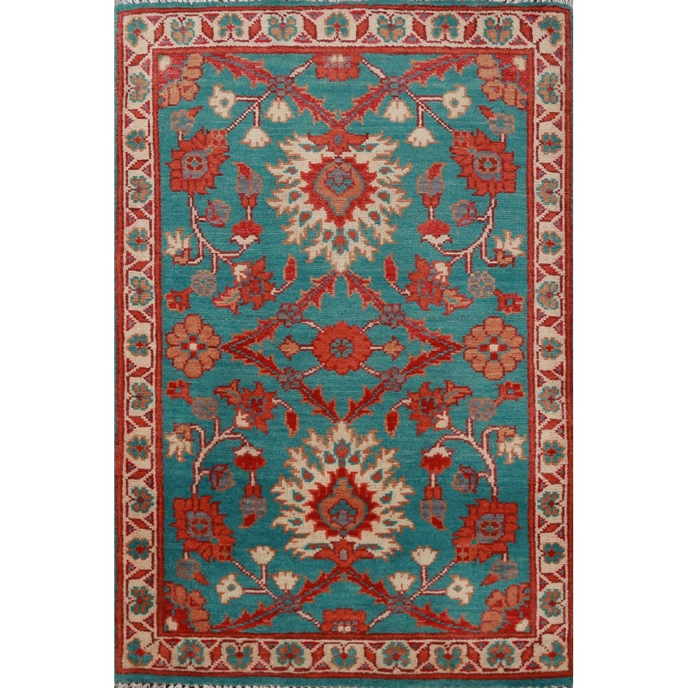 Traditional Kazak Oriental Foyer Rug Hand-Knotted Blue Wool Carpet - 2'0"x 3'0"
