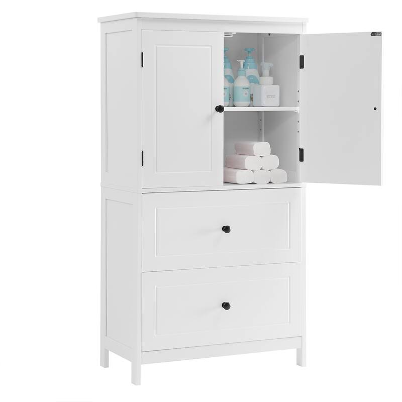 GDFStudio - Emery 43" Tall Bathroom Storage Cabinet with Adjustable Shelf and Dual Drawers, Modern MDF Organizer