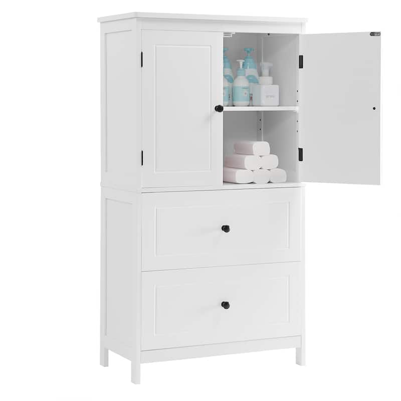 Roomfitters Bathroom Storage Cabinet with Two Doors and Drawers, Adjustable Shelf and Painted MDF Structure