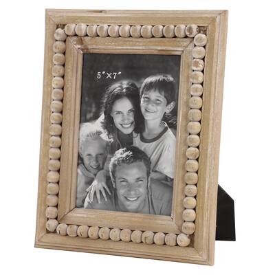 Wood Beaded 1 Slot Photo Frame - Light Brown - Roche River Decor