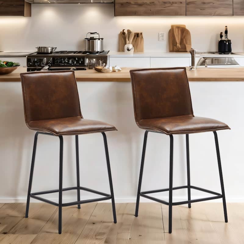 Modest 24" Seat Height Faux Leather Counter Stools - Set of 2 - Yellowish Brown