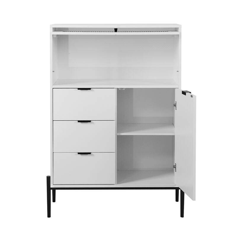 Wood Sideboard with 3 Drawers and Glass Door