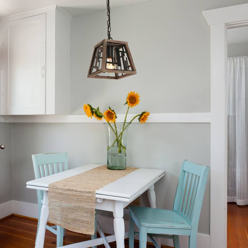Anmytek Wood Pendant Lighting Unique Hanging Kitchen Island Chandelier for Dining Room Foyer Hallway