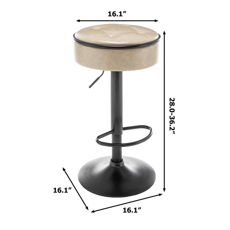 Round Storage Bar Stool Set of 2,Height Adjustable with Metal Frame