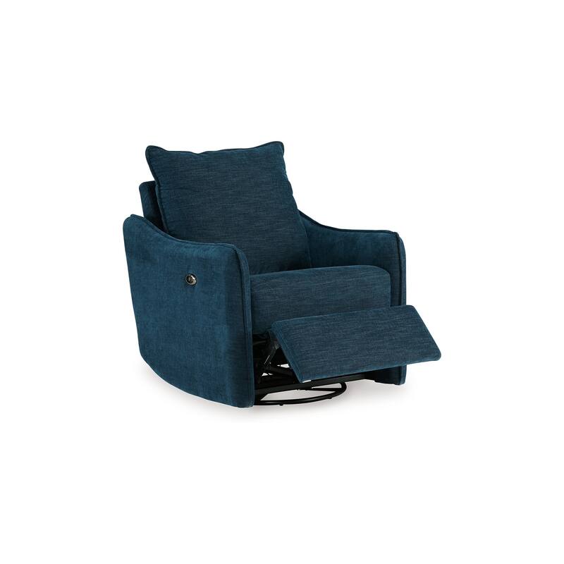 Bradley Swivel Power Recliner Chair, Dark Blue Polyester, Pillow Back