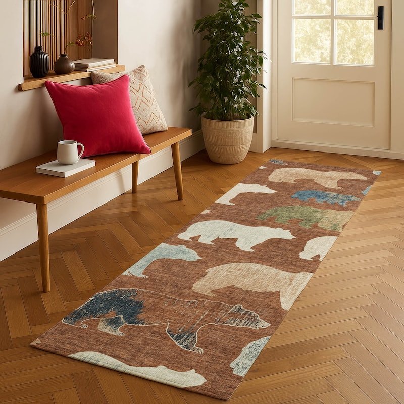 Machine Washable Indoor/ Outdoor Modern Bear Chantille Rug