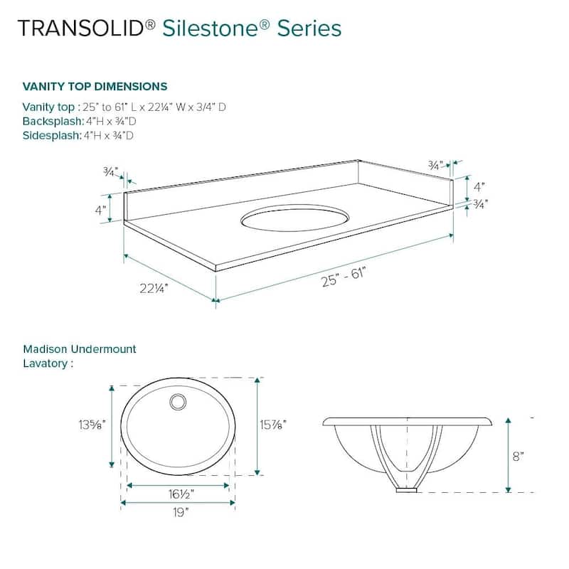 Transolid VT27.75x22-1OU-8 Silestone 28" Quartz Vanity Top with
