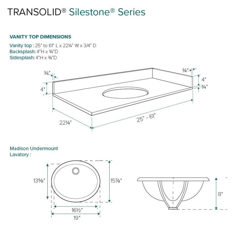 Transolid VT55.25x22-1OU-1 Silestone 56" Quartz Vanity Top with