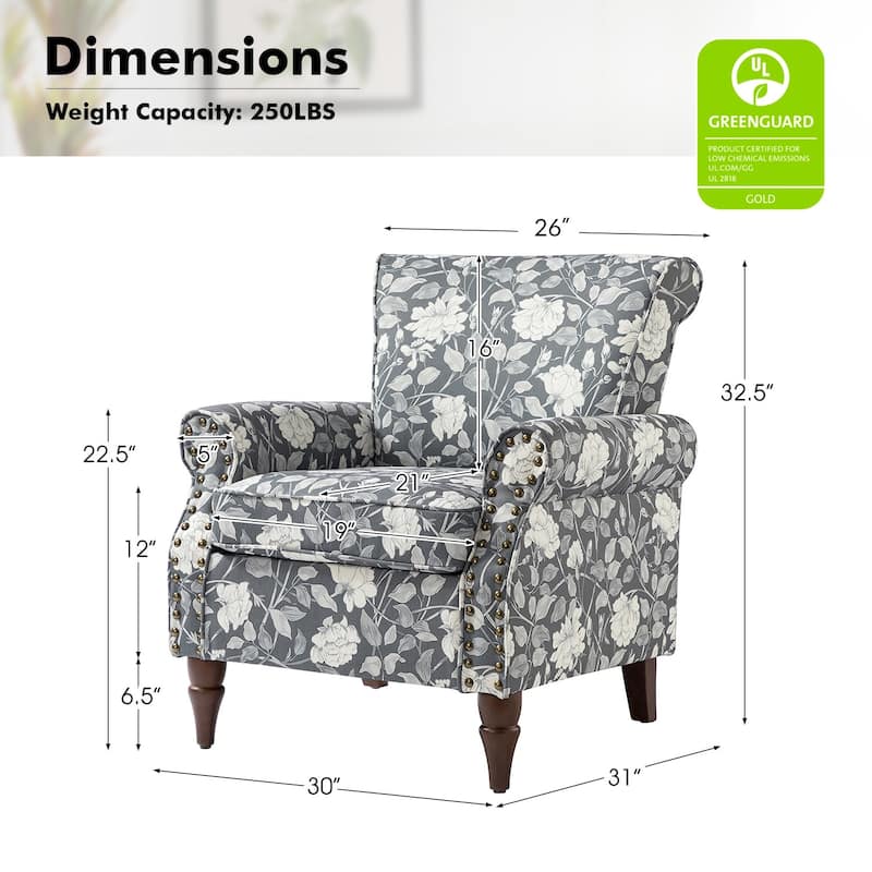 Nyctelius Traditional Polyester Accent Chair with Rolled Arms and Nailhead Trim by HULALA HOME
