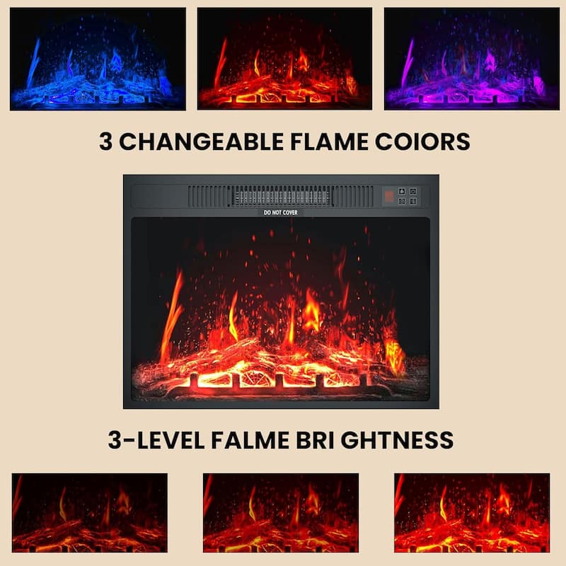 Kullavik Electric Fireplace Insert, 24in Freestanding 750/1500W Quiet Voice, 3 Flame Colors