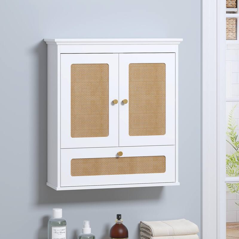 COSTARS Space-Saving Over-the-Toilet Wall Cabinet, Modern Rattan Bathroom Storage with Adjustable Shelf