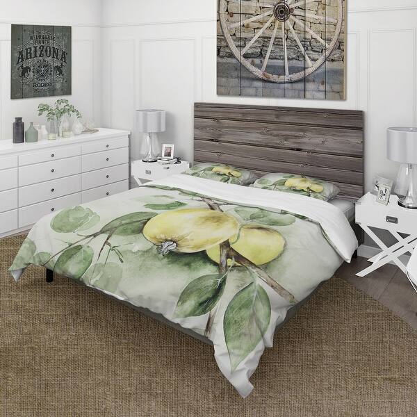 slide 1 of 5, Designart 'Vintage Green Appels' Farmhouse Duvet Cover Set