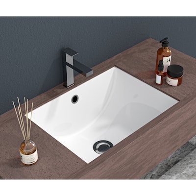 Modern White Undermount Bathroom Sink, Sleek Rectangular Ceramic Design, Stain-Resistant with Overflow - 21in L Ceramic