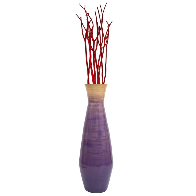 Uniquewise Classic Bamboo Floor Vase Handmade, For Dining, Living Room, Entryway, Fill Up With Dried Branches Or Flowers - Medium - Purple
