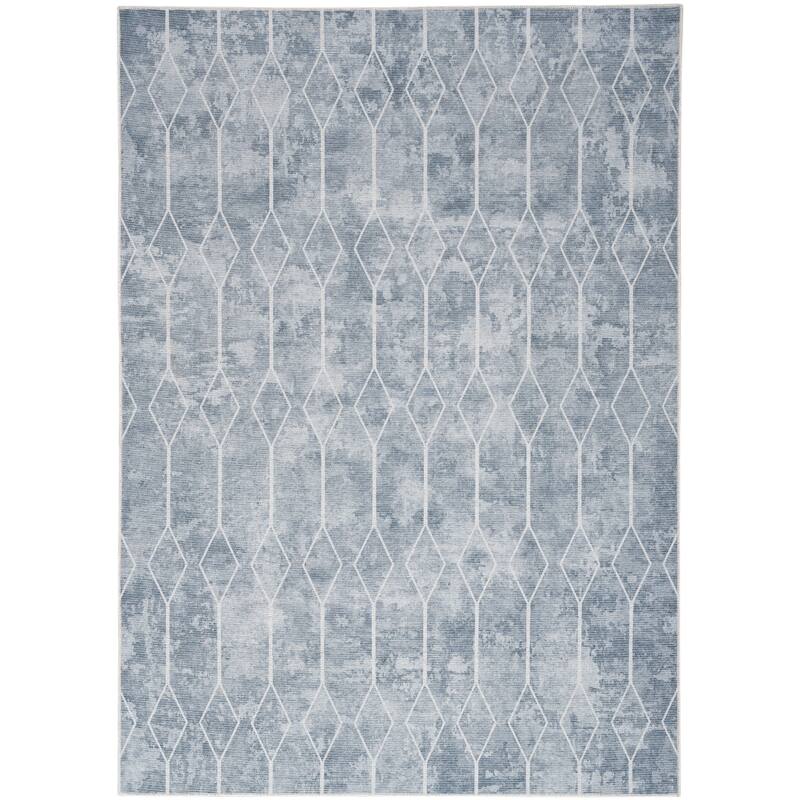 New Concept Washables Indoor only Geometric Machine Washable Area Rug - 4' x 6' - Blue/Grey - Rectangle