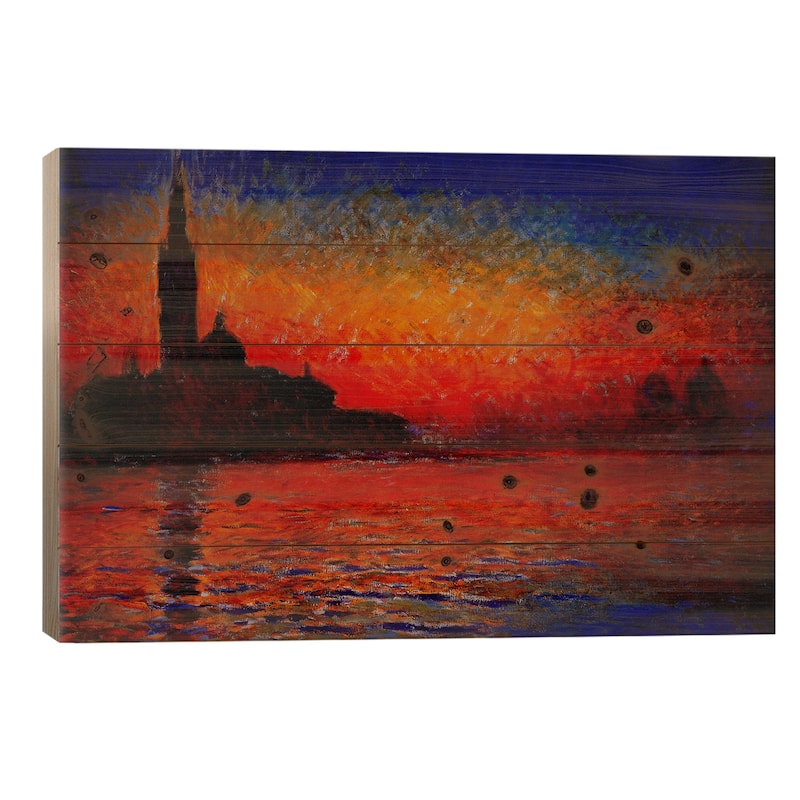 Sunset in Venice Print On Wood by Claude Monet - Multi-Color - 18x26x1.5