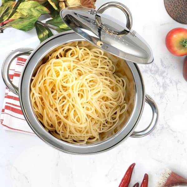 20 cup Stainless Steel Pasta Pot with Strainer Lid and Steamer Insert