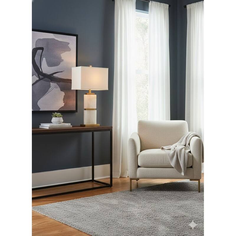 1 Light Gold And Marble Table Lamp With White Shade