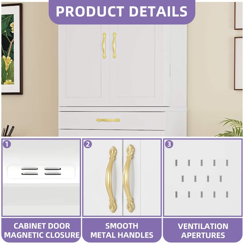 72" Tall Metal Storage Cabinet Organizer for Bathroom, Kitchen & Living Room