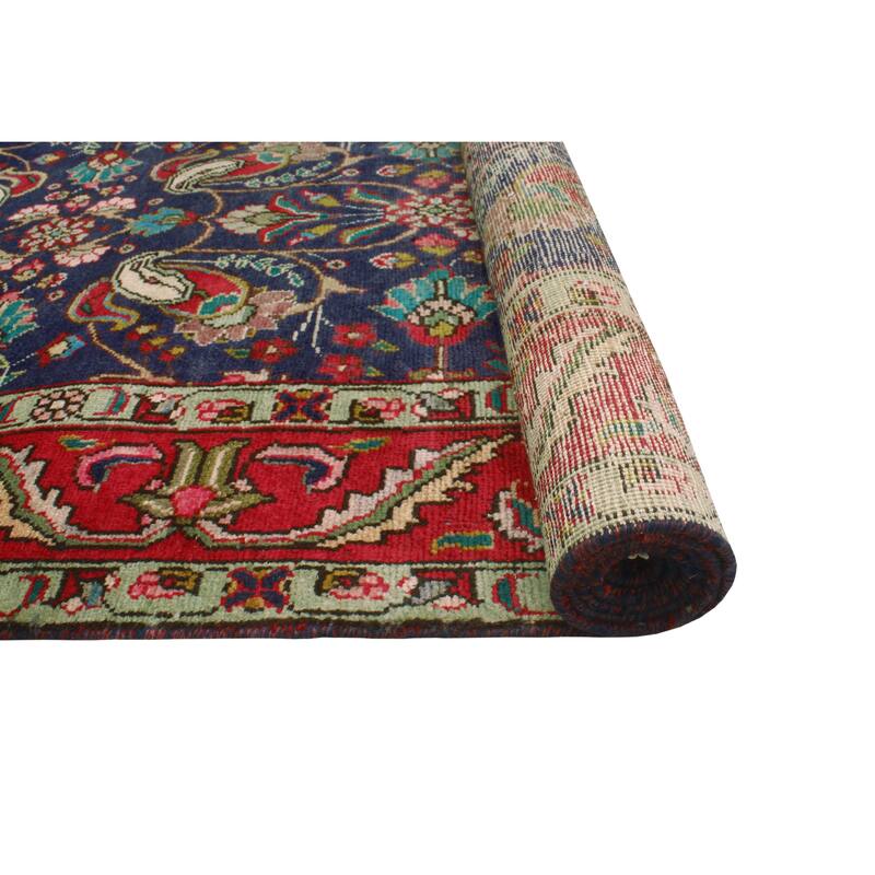 Fine Vintage Distressed Abdullah Navy/Red Rug - 6'7" x 9'8"