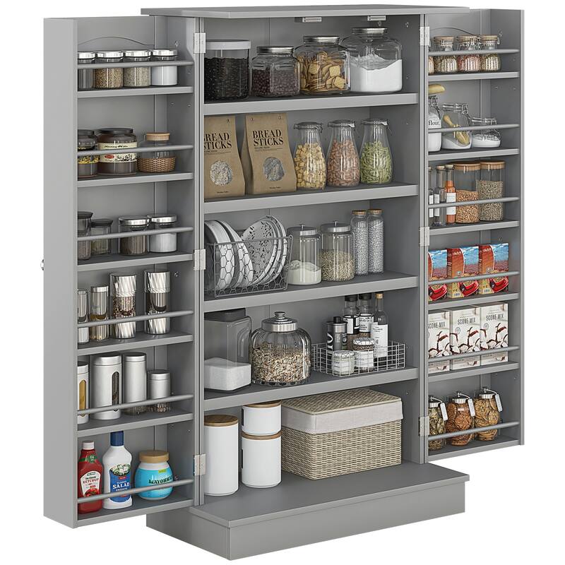 Modern Buffet Kitchen Pantry Cabinet with Adjustable Shelves and Side Racks, Small Storage Organizer Cabinet with Doors