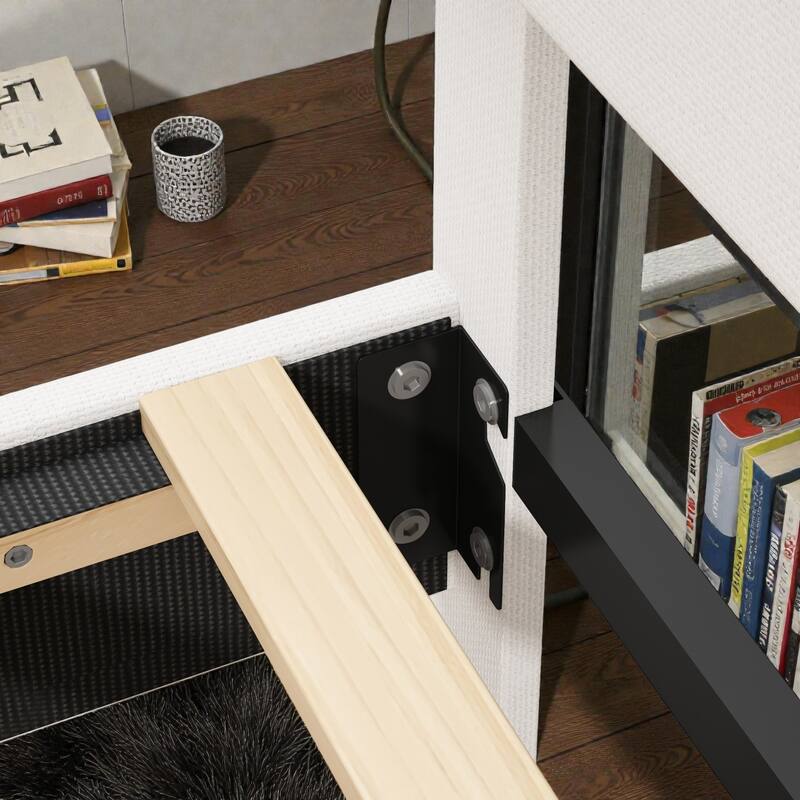 Upholstered Platform Bed Frame with Adjustable Headboard, Linen Fabric Padded, No Box Spring Needed