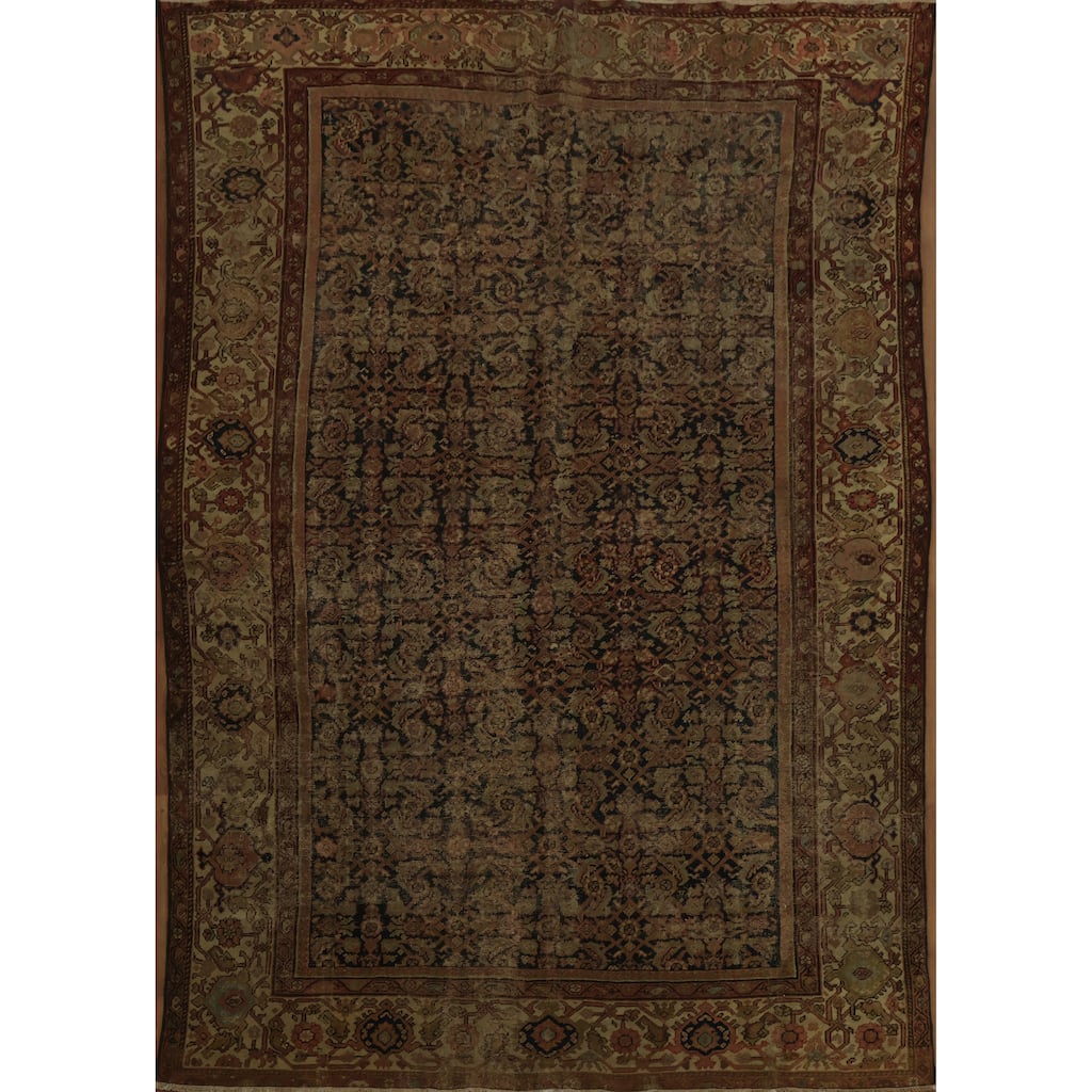 Hand Knotted Oriental 100% Wool Carpet Traditional All-Over Navy Blue & Blues Mahal Area Rug - 9' 11'' X 7' 1''