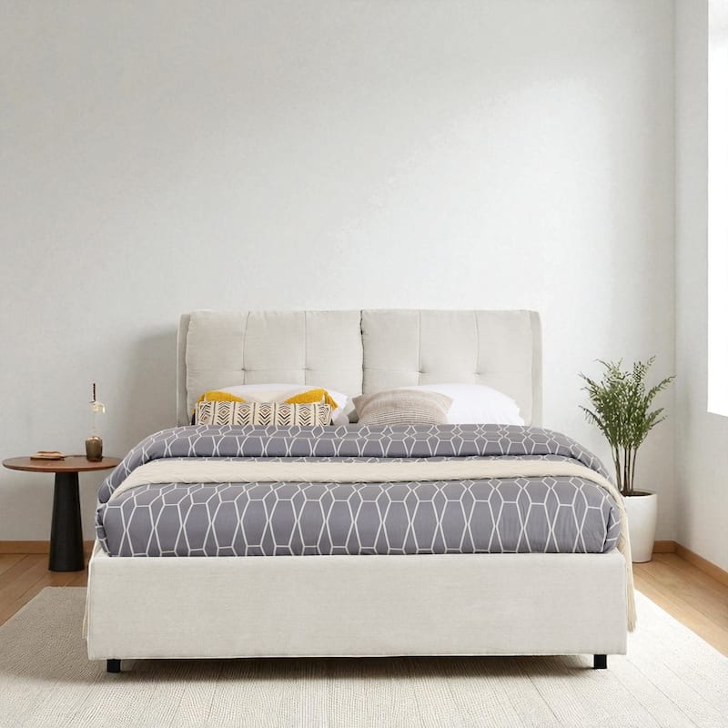 Queen/King Size Upholstered Hydraulic Storage Platform Bed with Chenille Fabric and Integrated Headboard