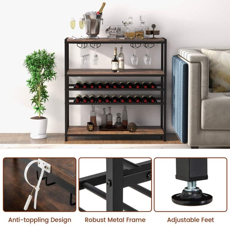 5-tier Wine Rack Table with Glasses Holder - 40" x 14" x 40" (L x W x H)