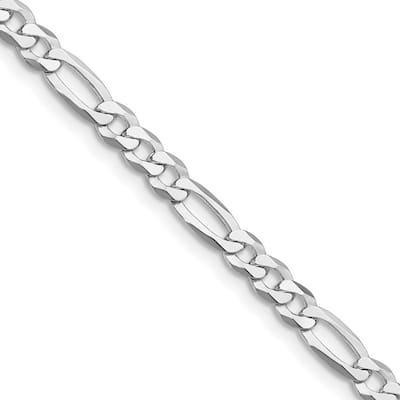 Curata 925 Sterling Silver Rhodium Plated 4.5mm Lightweight Flat Figaro Chain Necklace