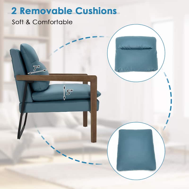 Costway Set of 2 Modern Accent Armchair Lounge Chair w/ Wood Legs & - 34.5'' x 26.5'' x 36''