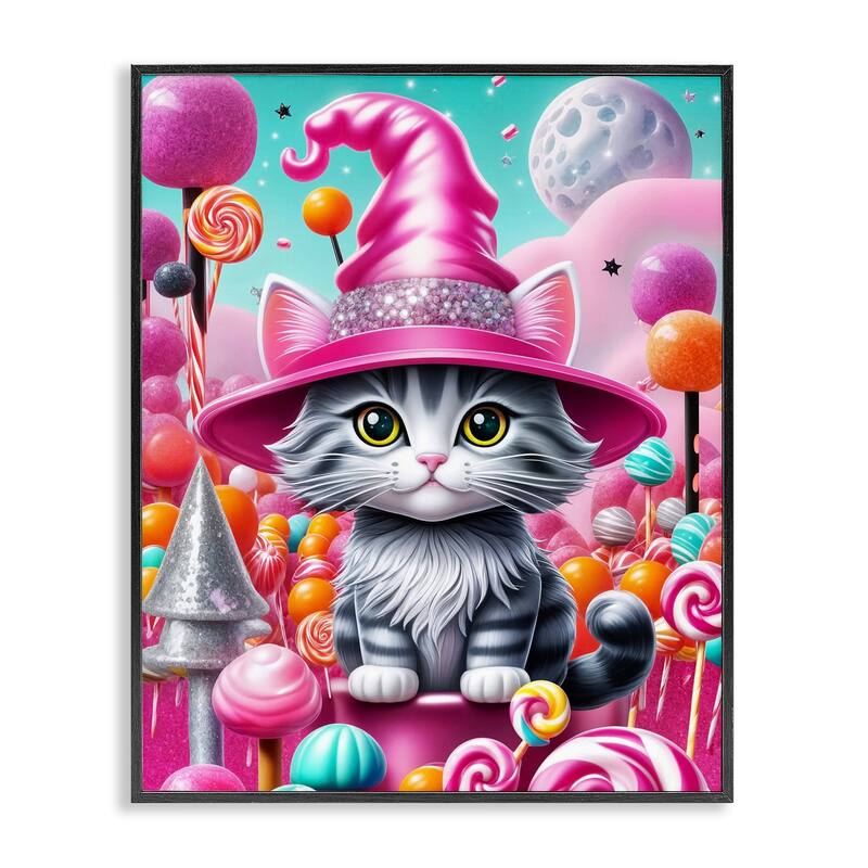 Stupell Kitten Among Pink Candies Framed Giclee Art Design By Tabz Jones - 16 x 20 - Black