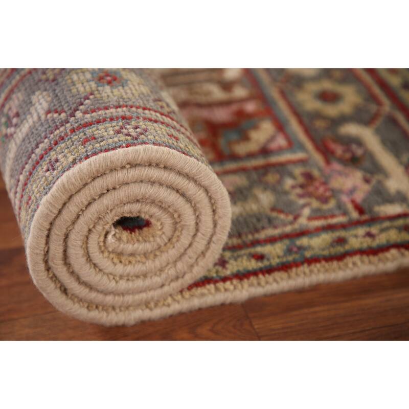 Geometric Beige Heriz-Serapi Foyer Rug Hand-Knotted Wool Carpet - 3'0" x 5'1"