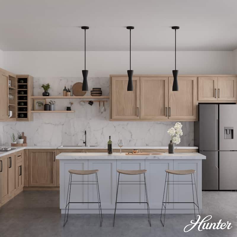 Hunter Zola Flat Matte Black 1 Light Pendant - Kitchen, Bedroom - Modern, Formal, Cone - Designer!