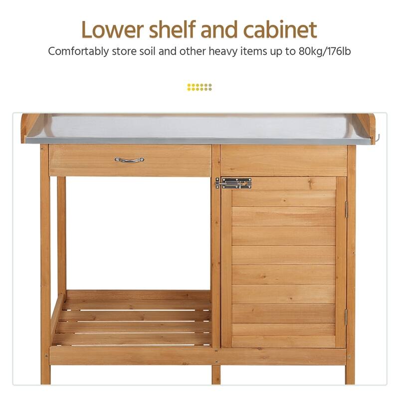Yaheetech Fir Wood Potting Bench with Metal Tabletop