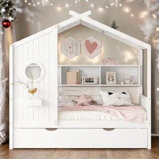 Modern Design Twin Size House Bed with Wooden Trundle
