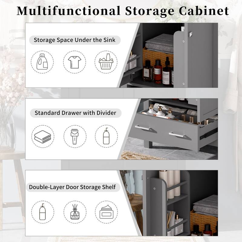 48'' Bathroom Vanity with Ceramic Sink, 4 Soft-Close Doors, 2 Drawers, Adjustable Shelf, Solid Wood Frame & Storage Cabinet