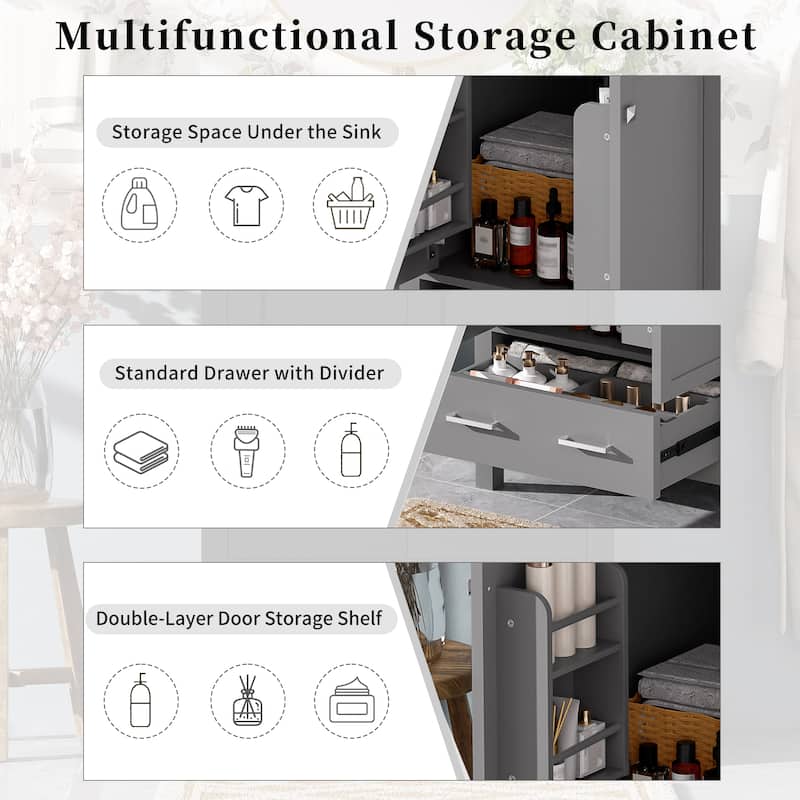 Roomfitters 24" Bathroom Vanity with Undermount Basin, 2 Doors, 1 Drawer, Double-Layer Shelf and Soft-Close Design