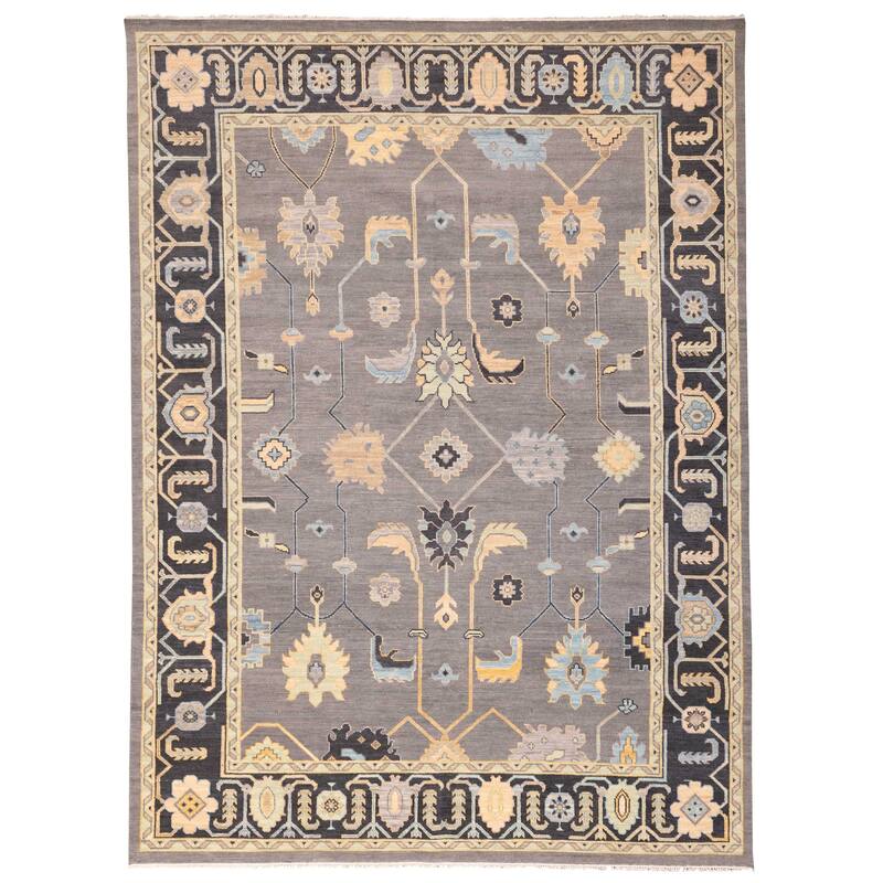 ECARPETGALLERY Hand-knotted Modern Oushak Dark Grey Wool Rug - 9'0 x 12'0