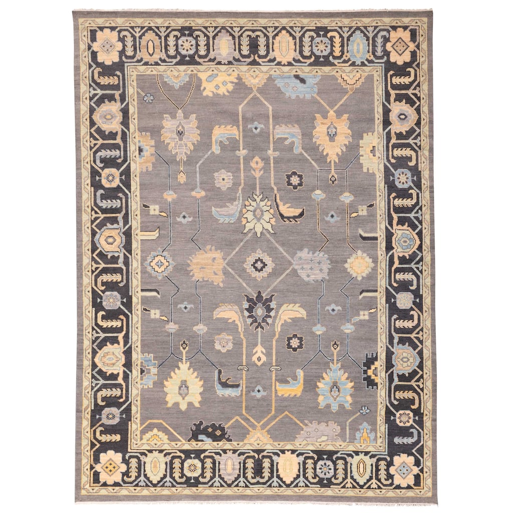 ECARPETGALLERY Hand-knotted Modern Oushak Dark Grey Wool Rug - 9'0 x 12'0